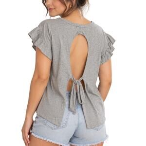 Nectar Clothing Gray Open Back Tie Top Medium Ruffle Sleeve